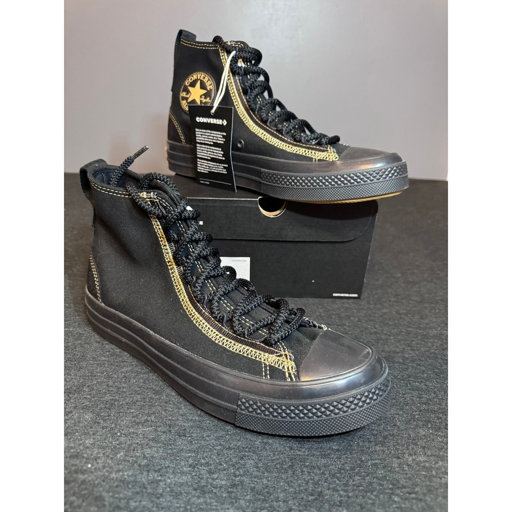 Converse Chuck 70 Hi Black Gold Contrast Stitch Sneakers A12871C Womens 9.5